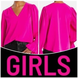 NWT Bloomingdale’s AQUA‎ Girls’ Magenta Ruffled V-Neck Long Sleeve Blouse XLPink